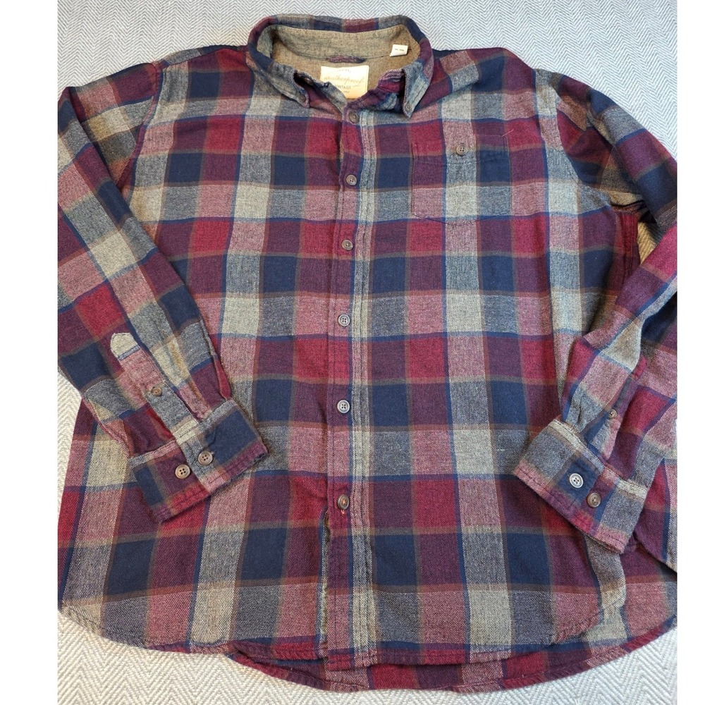 Weatherproof Vintage Mens XL Plaid Flannel Shirt Burgundy Navy Blue Cotton